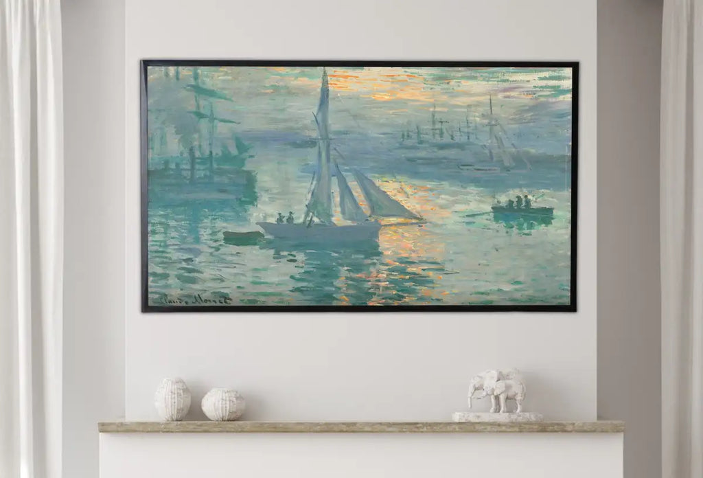 Detail view of artwork from Samsung Frame TV Art 4K Monet Nautical Sunrise Famous Painting. Instant Download Vintage Art for Samsung Frame TV. Claude Monet TV Art. (variation 2)