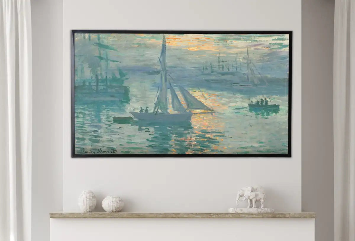 Detail view of artwork from Samsung Frame TV Art 4K Monet Nautical Sunrise Famous Painting. Instant Download Vintage Art for Samsung Frame TV. Claude Monet TV Art. (variation 2)