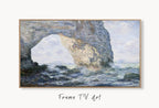 Samsung Frame TV Art 4K Monet Sea & Rock Famous Painting. Instant Download. Vintage Art for the Samsung Frame TV. Claude Monet Art for TV displayed on Samsung Frame TV on a living room wall.