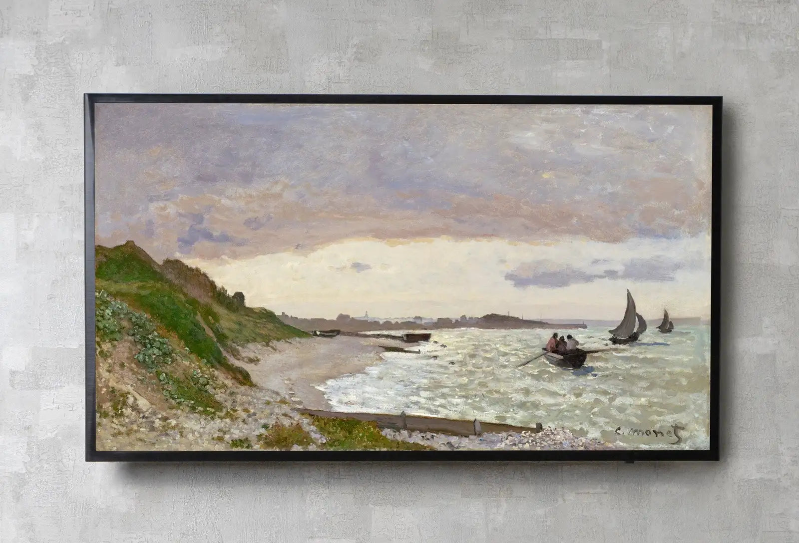 Detail view of artwork from Samsung Frame TV Art 4K Monet Seashore Famous Painting. Instant Download. Vintage Art for the Samsung Frame TV. Claude Monet Art for TV. (variation 3)
