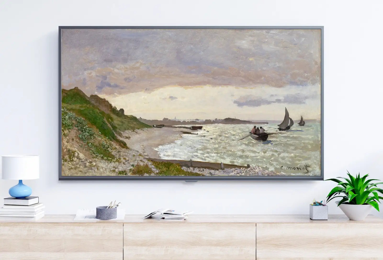 Detail view of artwork from Samsung Frame TV Art 4K Monet Seashore Famous Painting. Instant Download. Vintage Art for the Samsung Frame TV. Claude Monet Art for TV. (variation 6)