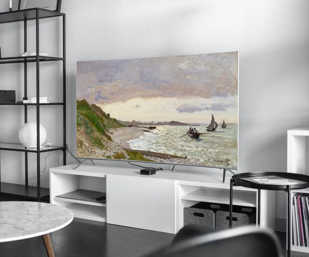 Detail view of artwork from Samsung Frame TV Art 4K Monet Seashore Famous Painting. Instant Download. Vintage Art for the Samsung Frame TV. Claude Monet Art for TV. (variation 7)