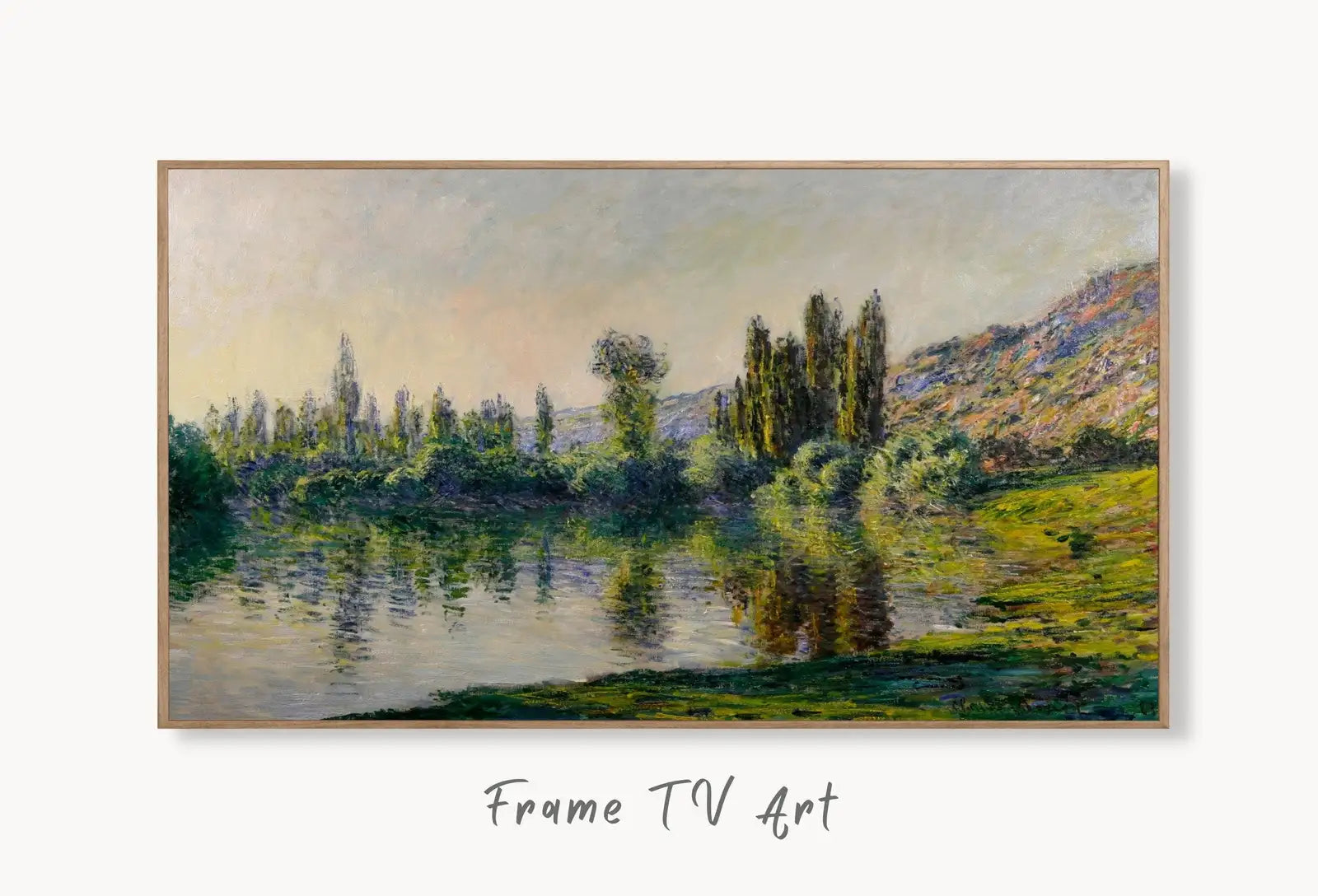 Samsung Frame TV Art 4K Monet Seine à Vétheuil Famous Painting. Instant Download Vintage Art for Samsung Frame TV. Claude Monet Art for TV displayed on Samsung Frame TV on a living room wall.