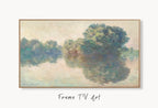 Samsung Frame TV Art 4K Monet Seine at Giverny Famous Painting. Instant Download Vintage Art for Samsung Frame TV. Claude Monet Art for TV displayed on Samsung Frame TV on a living room wall.