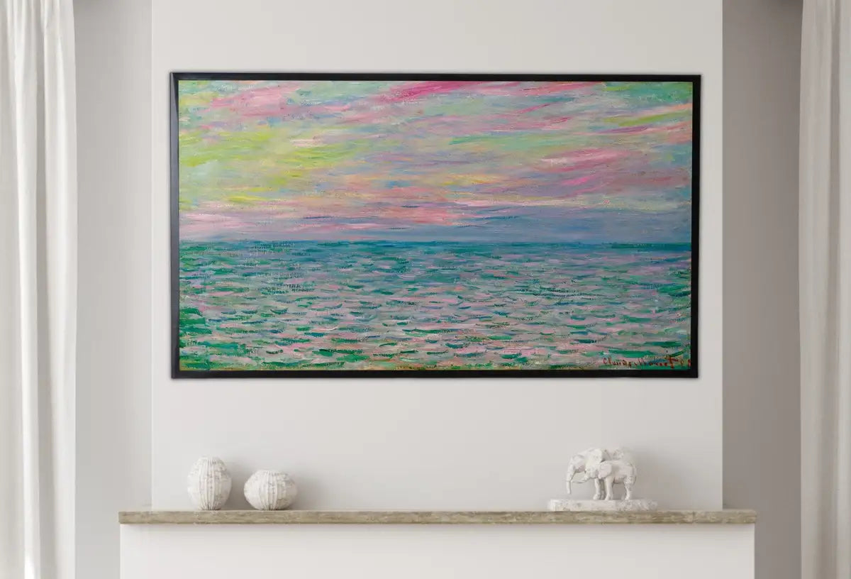 Detail view of artwork from Samsung Frame TV Art 4K Monet Sunset at Sea Famous Painting. Instant Download. Vintage Coastal Art for Samsung Frame TV. Claude Monet TV Art. (variation 2)