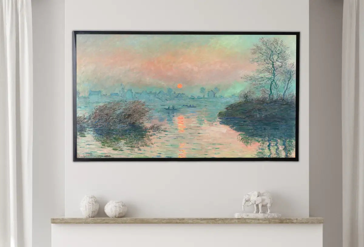 Art pour TV Frame 4K, célèbre peinture de Monet du coucher de soleil sur la Seine, art vintage à télécharger instantanément pour TV Frame, art de Claude Monet pour TV