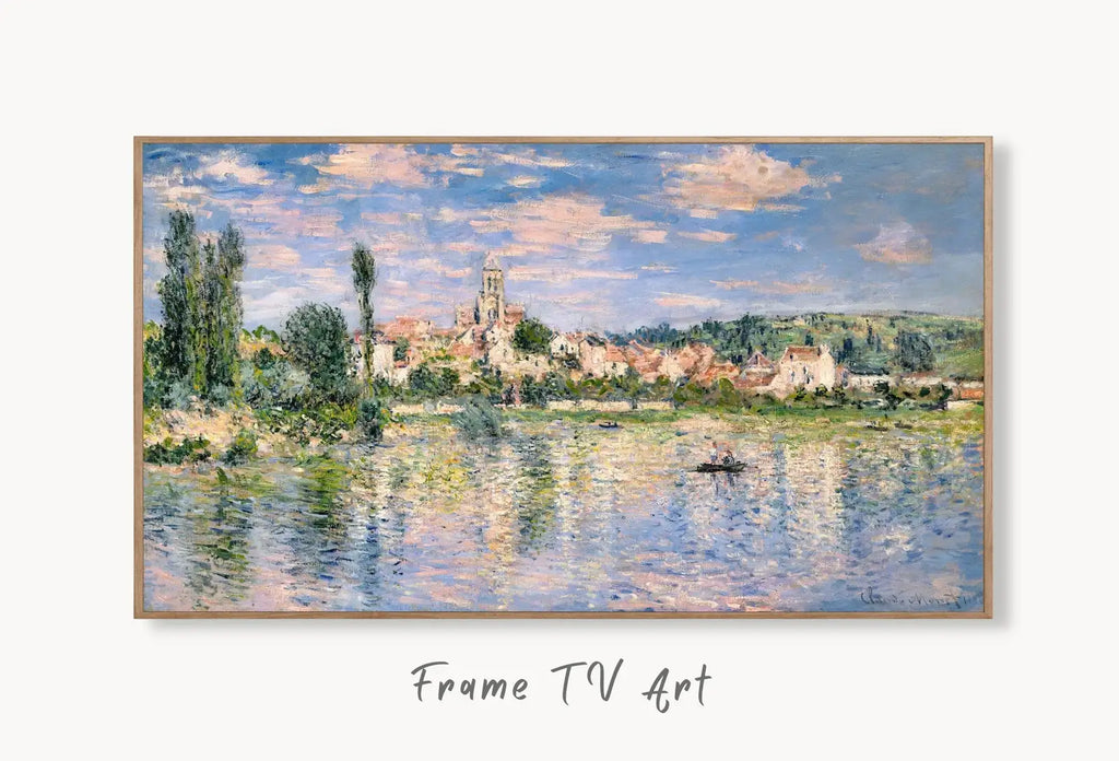 Samsung Frame TV Art 4K Monet Vétheuil in Summer Famous Painting. Instant Download Vintage Art for Samsung Frame TV. Claude Monet Art for TV displayed on Samsung Frame TV on a living room wall.