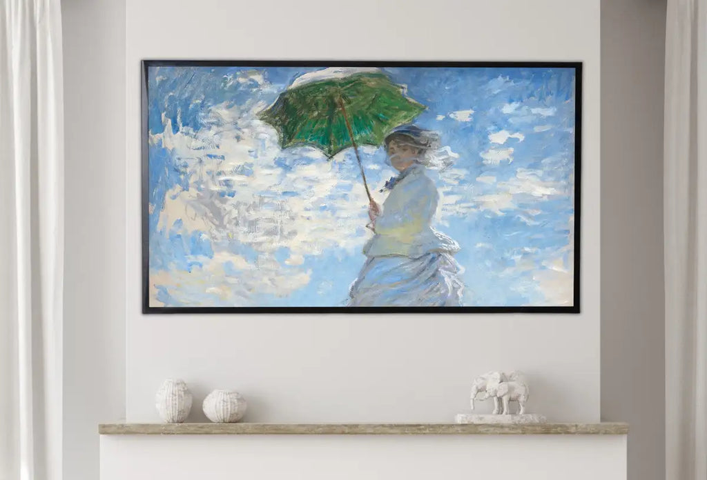 Detail view of artwork from Samsung Frame TV Art 4K Monet Woman with a Parasol Famous Painting. Instant Download Vintage Art for Samsung Frame TV. Claude Monet TV Art. (variation 2)