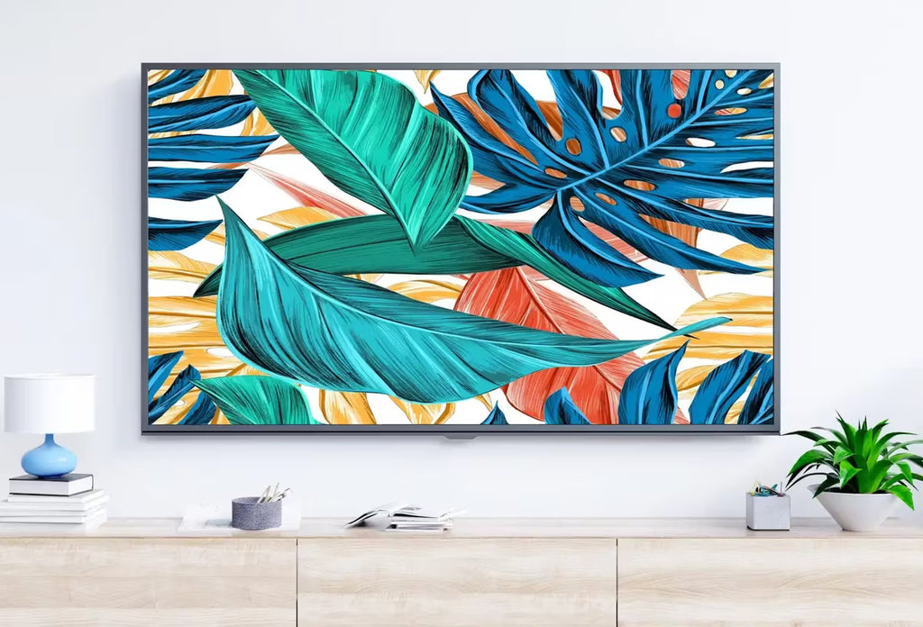 Samsung Frame TV Art 4K Monstera and Palm Leaf Wall Art. Instant Download Colorful Botanical Leaves Painting Tropical Art for the Frame TV – Frame TV  Art