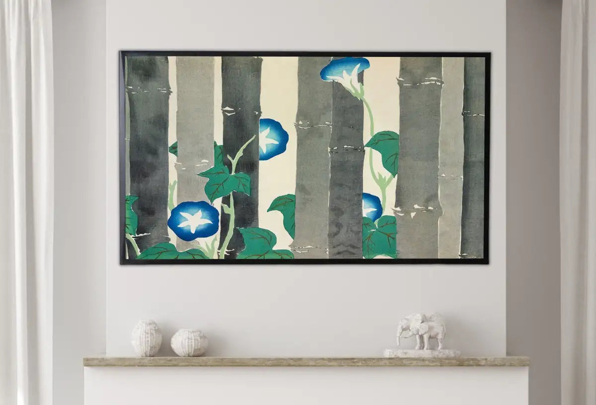 Detail view of artwork from Samsung Frame TV Art 4K Morning Glory Flowers Vintage Japanese Art. Instant Download Antique Japanese Art for Frame TV. Vintage Wall Art. (variation 2)
