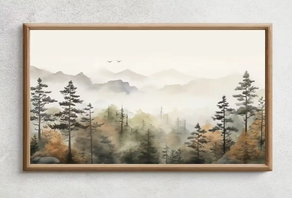 Samsung Frame TV Art 4K Mountain Forest Fall Landscape Painting. Instant Download. Autumn Forest Art for Samsung Frame TV. Art for TV – Frame TV  Art
