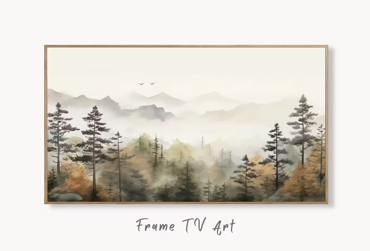 Samsung Frame TV Art 4K Mountain Forest Fall Landscape Painting. Instant Download. Autumn Forest Art for Samsung Frame TV. Art for TV – Frame TV  Art