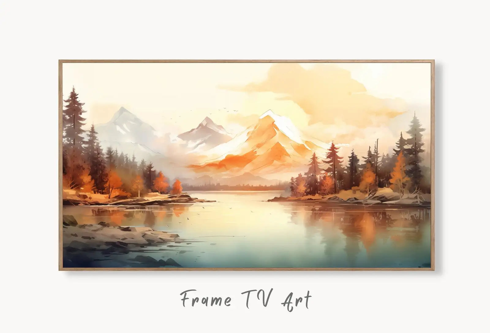 Samsung Frame TV Art 4K Mountain Forest & River Fall Landscape Painting. Instant Download Forest Art for Samsung Frame TV. Art for TV – Frame TV Digital Download Art – Digital Download