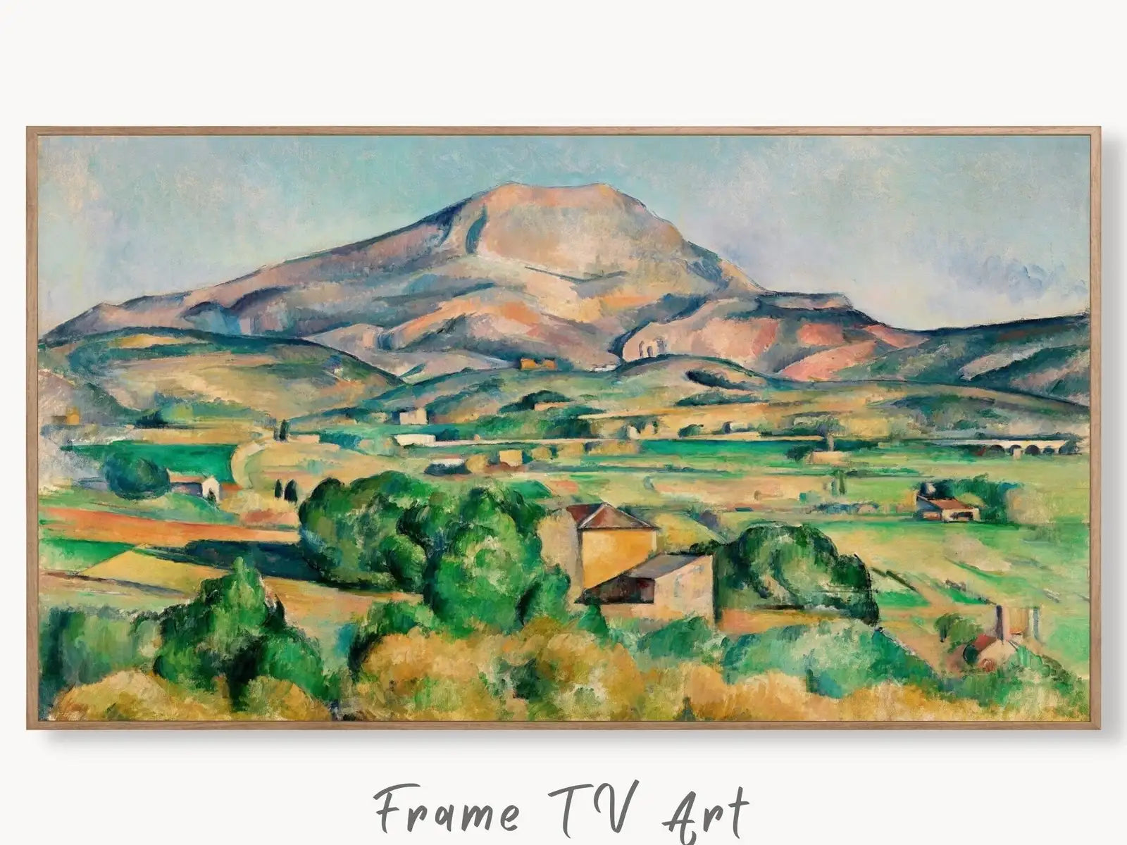 Samsung Frame TV Art 4K Mountain Landscape Famous Paul Cézanne Painting. Instant Download Landscape Wall Art for Frame TV. Vintage Wall Art displayed on Samsung Frame TV on a living room wall.