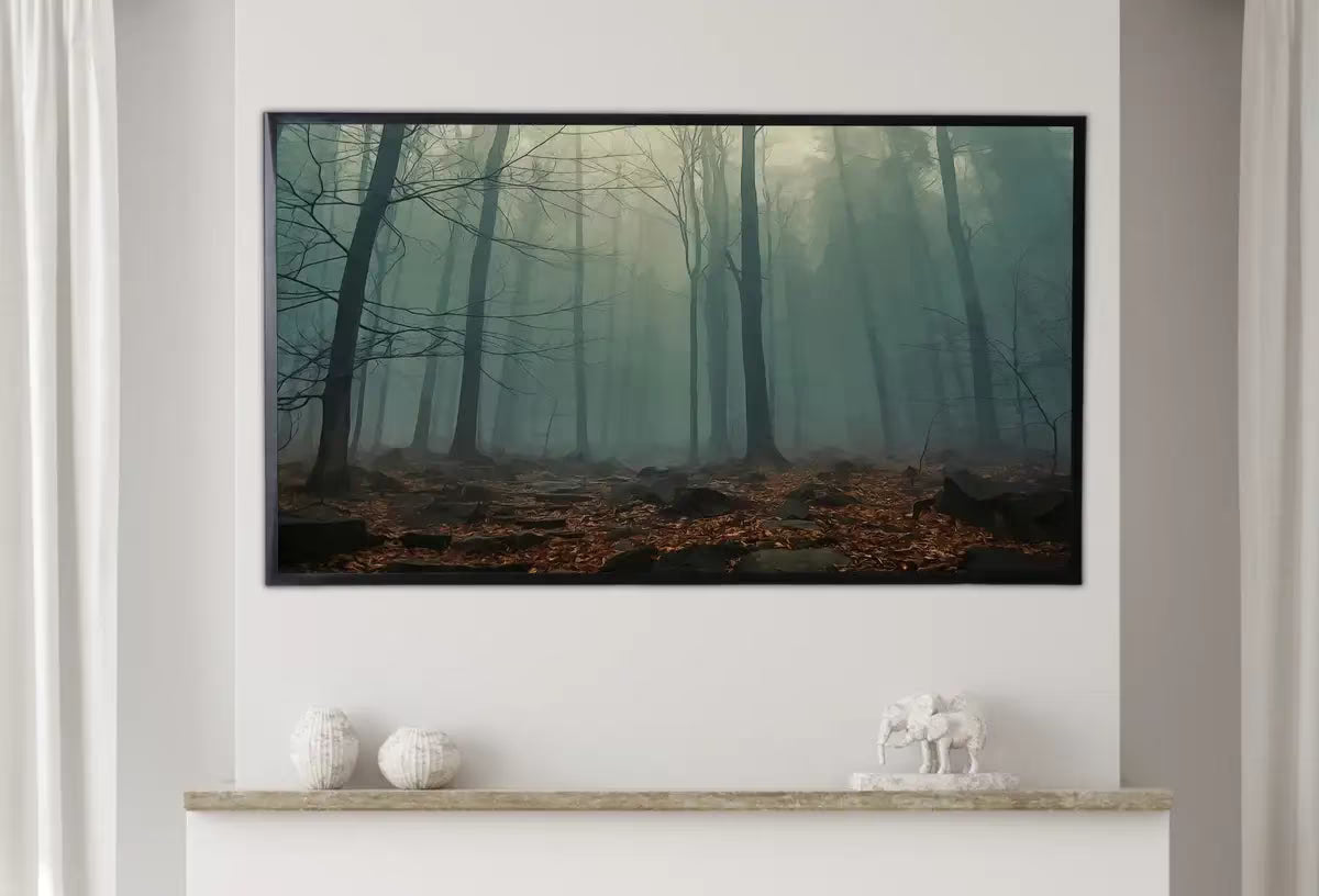 Samsung Frame TV Art 4K Mysterious Foggy Woods Landscape Digital Painting. Instant Download Forest Art for the Samsung Frame TV. Art for TV – Frame TV  Art