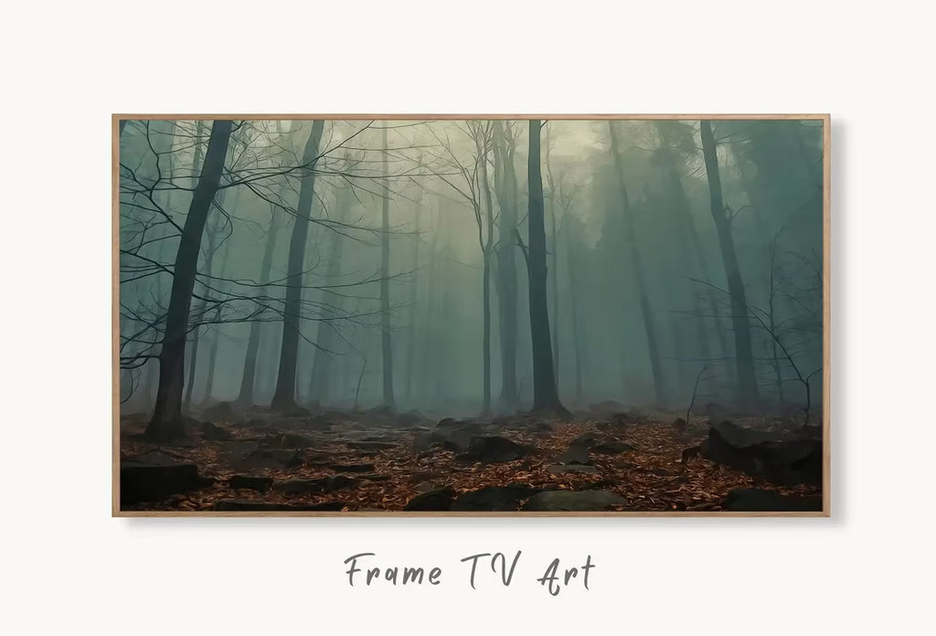 Samsung Frame TV Art 4K Mysterious Foggy Woods Landscape Digital Painting. Instant Download Forest Art for the Samsung Frame TV. Art for TV – Frame TV  Art