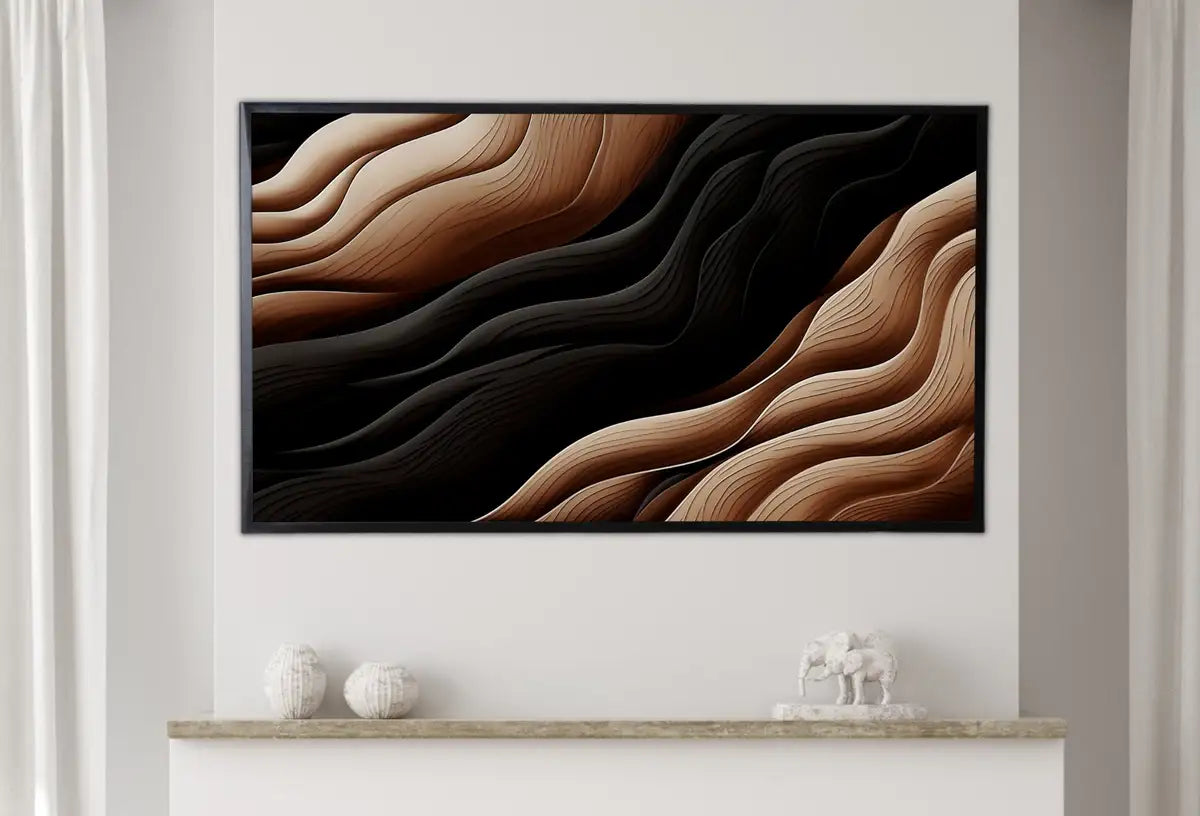 Detail view of artwork from Samsung Frame TV Art 4K Neutral Minimalist Abstract Modern Art. Beige & Black 3D Texture Art. Abstract Pattern Instant Download Art for TV. (variation 1)