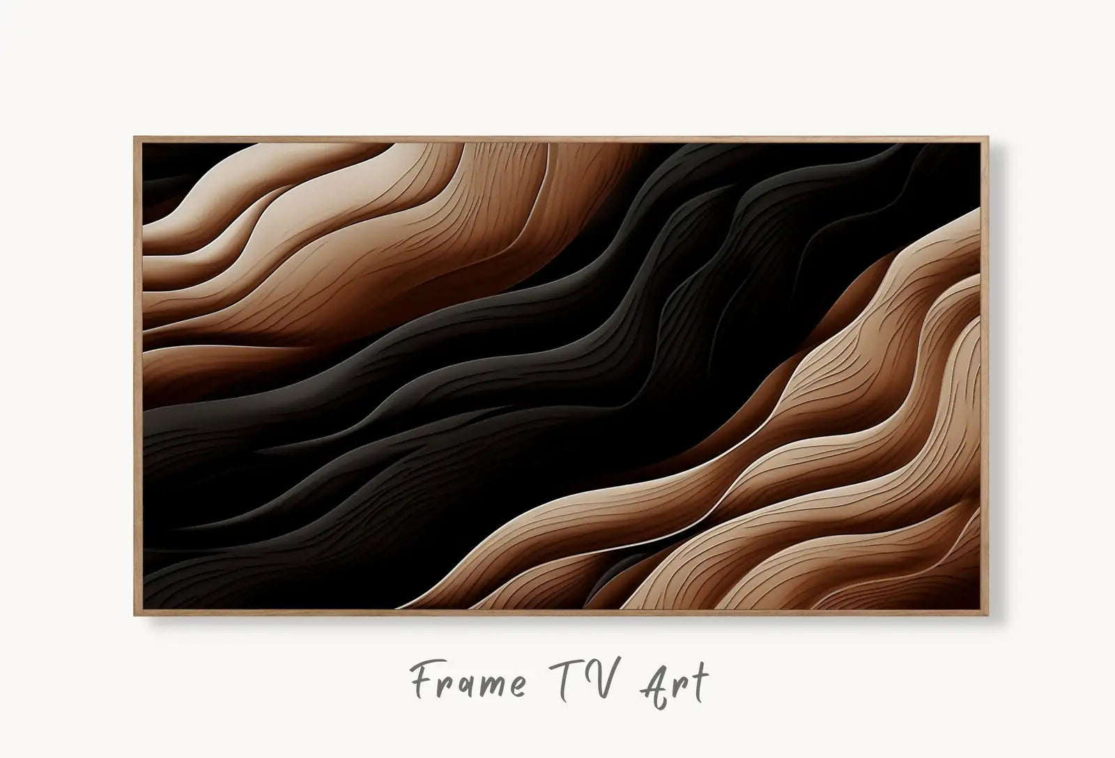 Samsung Frame TV Art 4K Neutral Minimalist Abstract Modern Art. Beige & Black 3D Texture Art. Abstract Pattern Instant Download Art for TV displayed on Samsung Frame TV on a living room wall. (variation 1)