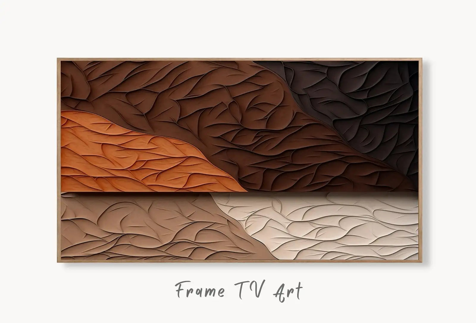Samsung Frame TV Art 4K Neutral Minimalist Abstract Modern Art. Abstract 3D Texture Art. Abstract Pattern Instant Download Art for TV displayed on Samsung Frame TV on a living room wall.