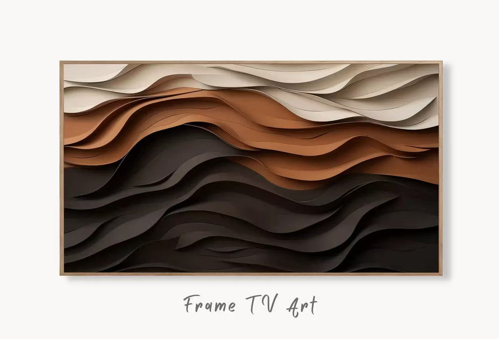 Samsung Frame TV Art 4K Neutral Minimalist Abstract Modern Art. Beige & Black 3D Texture Art. Abstract Pattern Instant Download Art for TV – Frame TV  Art