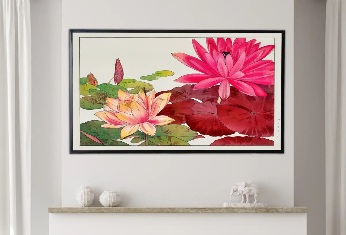 Detail view of artwork from Samsung Frame TV Art 4K Nymphaea lotus Flowers Vintage Japanese Art. Instant Download Antique Japanese Art for Frame TV. Vintage Wall Art. (variation 2)