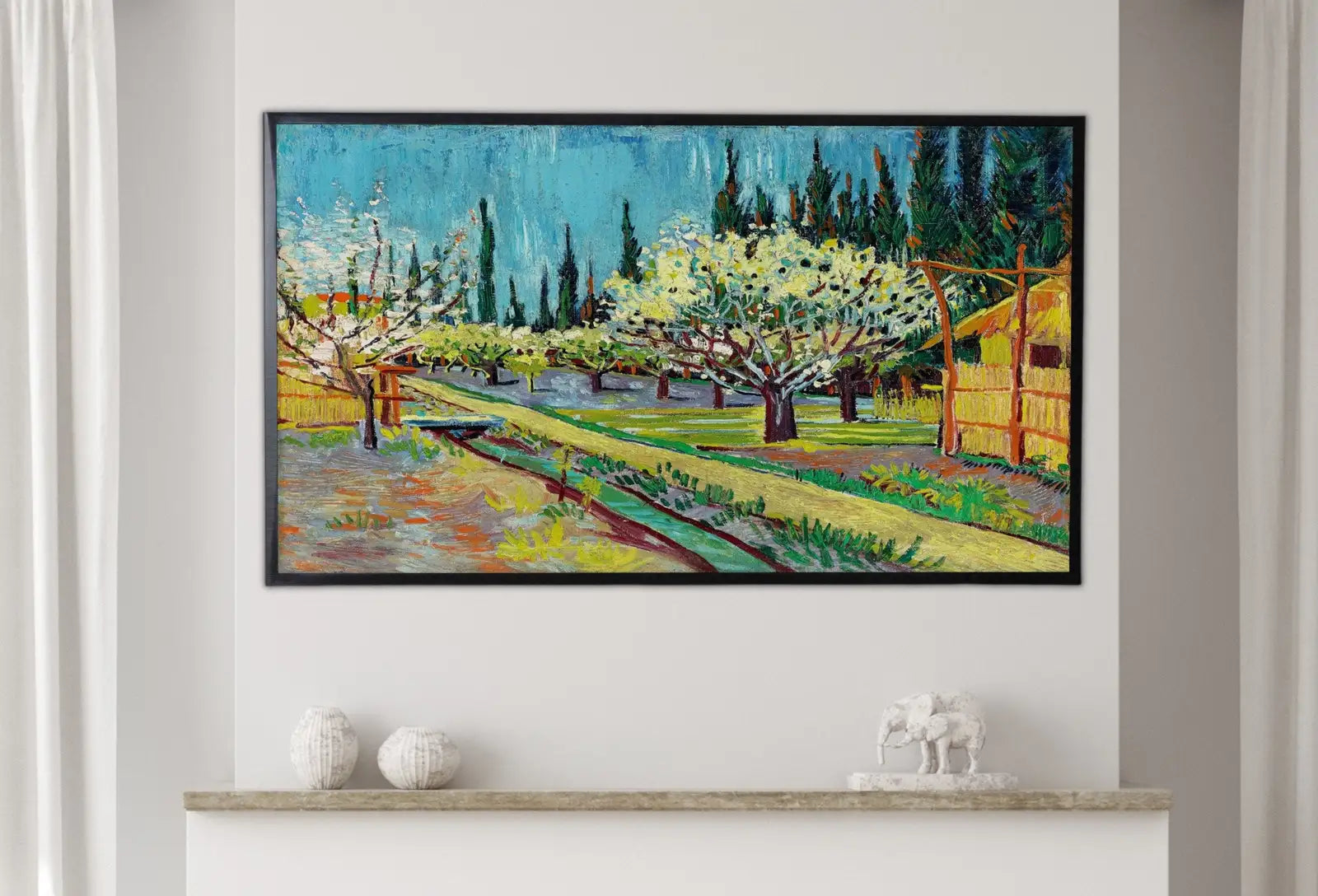 Samsung Frame TV Art 4K Orchard Bordered by Cypresses Famous Vincent van Gogh Painting. Instant Download van Gogh Landscape for the Frame TV – Frame TV Digital Download Art – Digital Download