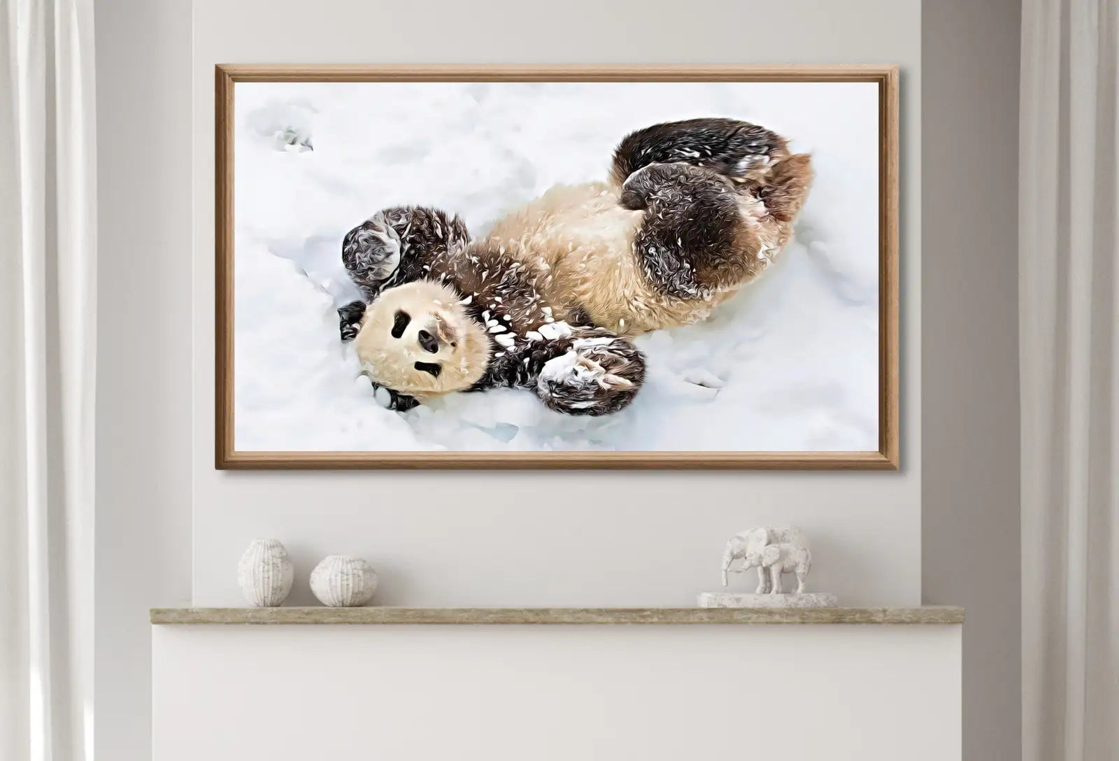 Samsung Frame TV Art 4K Panda Rolling in Snow, Digital Art Wall Decor. Instant Download Panda Bear Art for the Frame TV. Cute Art for TV – Frame TV Digital Download Art – Digital Download