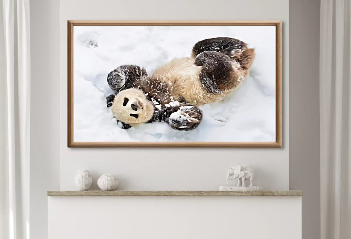 Samsung Frame TV Art 4K Panda Rolling in Snow, Digital Art Wall Decor. Instant Download Panda Bear Art for the Frame TV. Cute Art for TV – Frame TV  Art