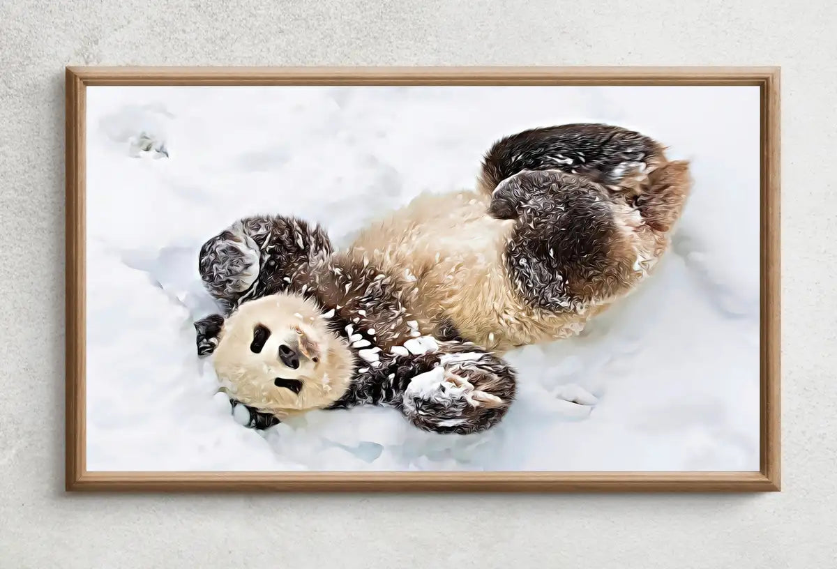 Samsung Frame TV Art 4K Panda Rolling in Snow, Digital Art Wall Decor. Instant Download Panda Bear Art for the Frame TV. Cute Art for TV – Frame TV Digital Download Art – Digital Download
