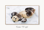 Samsung Frame TV Art 4K Panda Rolling in Snow, Digital Art Wall Decor. Instant Download Panda Bear Art for the Frame TV. Cute Art for TV – Frame TV  Art