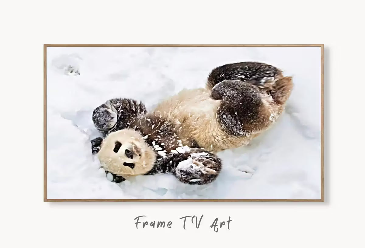 Samsung Frame TV Art 4K Panda Rolling in Snow, Digital Art Wall Decor. Instant Download Panda Bear Art for the Frame TV. Cute Art for TV – Frame TV  Art
