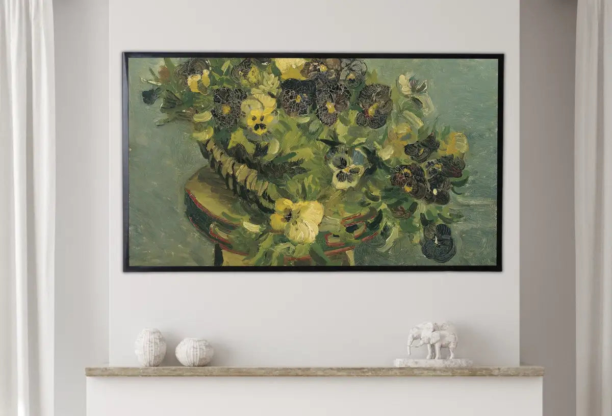 Detail view of artwork from Samsung Frame TV Art 4K Pansies Famous Still Life Painting by Vincent van Gogh. Instant Download van Gogh Art for Frame TV. Vintage Wall Art. (variation 1)