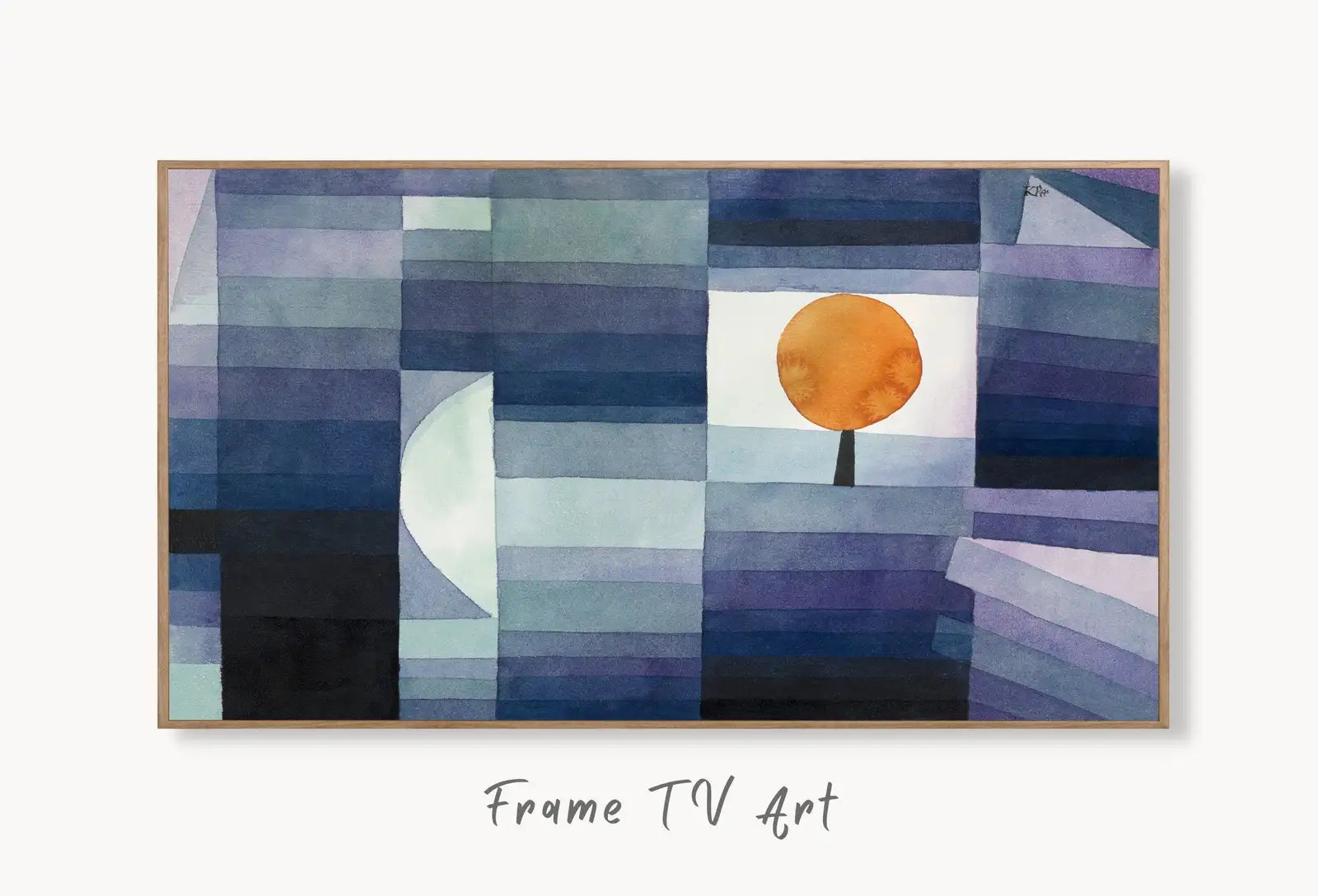 Samsung Frame TV Art 4K Paul Klee Blue Abstract Painting. Instant Download Vintage Famous Abstract Painting. Paul Klee Art for Frame TV displayed on Samsung Frame TV on a living room wall.
