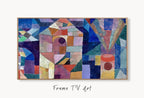 Samsung Frame TV Art 4K Paul Klee Castle Garden Abstract Painting 1. Instant Download Vintage Famous Abstract Painting Klee Art for Frame TV displayed on Samsung Frame TV on a living room wall.