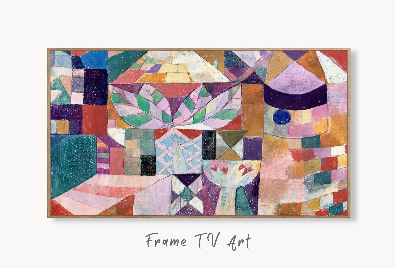 Samsung Frame TV Art 4K Paul Klee Castle Garden Abstract Painting 2. Instant Download Vintage Famous Abstract Painting Klee Art for Frame TV displayed on Samsung Frame TV on a living room wall.