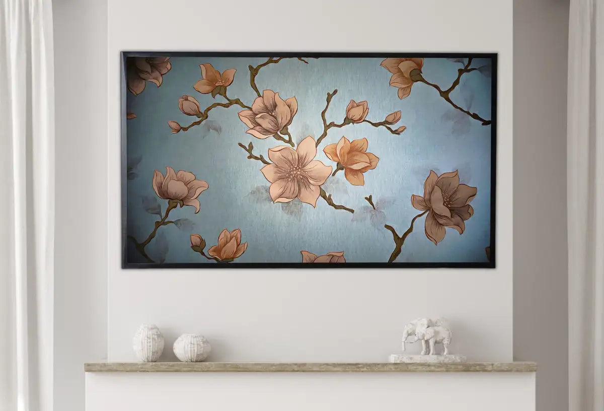 Detail view of artwork from Samsung Frame TV Art 4K Pink Blossom Flowers Digital Painting. Instant Download Cherry Blossom Floral Art for Frame TV. Botanical Wall Art. (variation 2)
