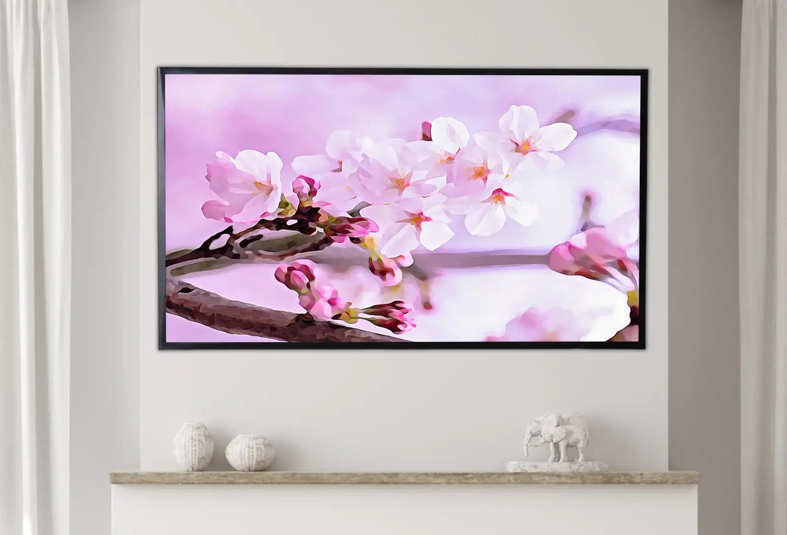 Detail view of artwork from Samsung Frame TV Art 4K Pink Cherry Blossom Tree Digital Painting. Instant Download Pink Blossom Floral Art for Frame TV. Botanical Wall Art. (variation 1)