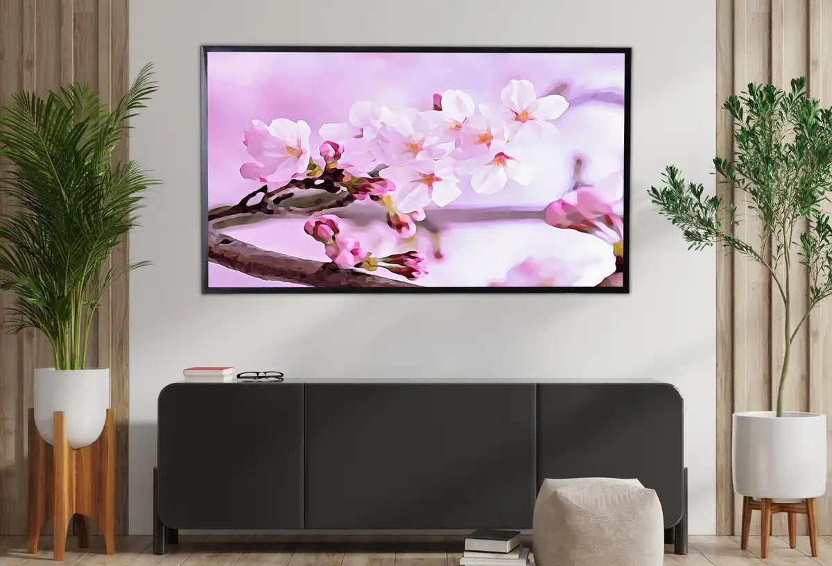Detail view of artwork from Samsung Frame TV Art 4K Pink Cherry Blossom Tree Digital Painting. Instant Download Pink Blossom Floral Art for Frame TV. Botanical Wall Art. (variation 2)