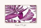 Samsung Frame TV Art 4K Pink Tropical Leaves Botanical Wall Art. Instant Download Nature Digital Painting. Palm Leaf Art for the Frame TV displayed on Samsung Frame TV on a living room wall.