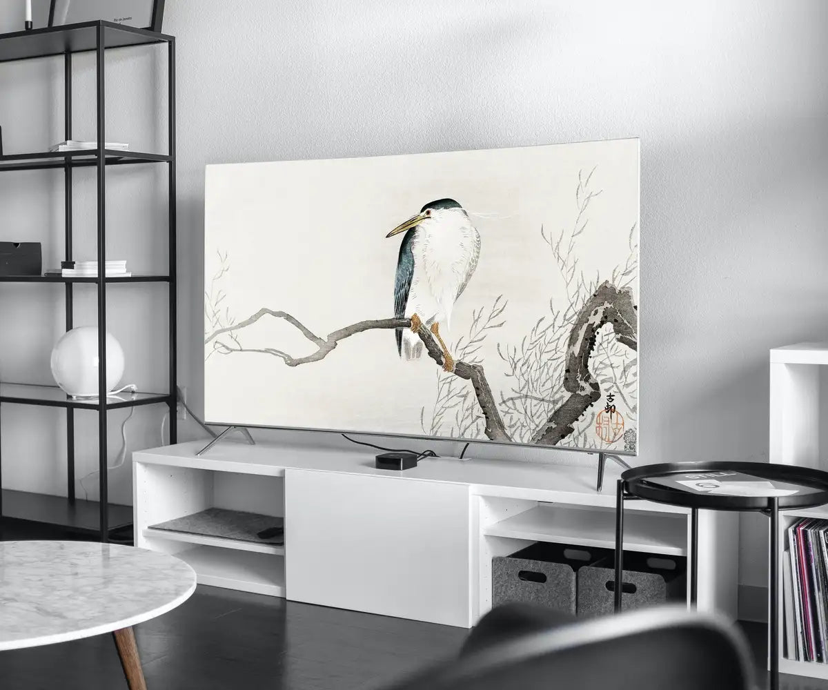 Detail view of artwork from Samsung Frame TV Art 4K Quack on Erratic Branch Vintage Japanese Wall Art. Instant Download Antique Japanese Art for the Frame TV. Bird Art. (variation 2)