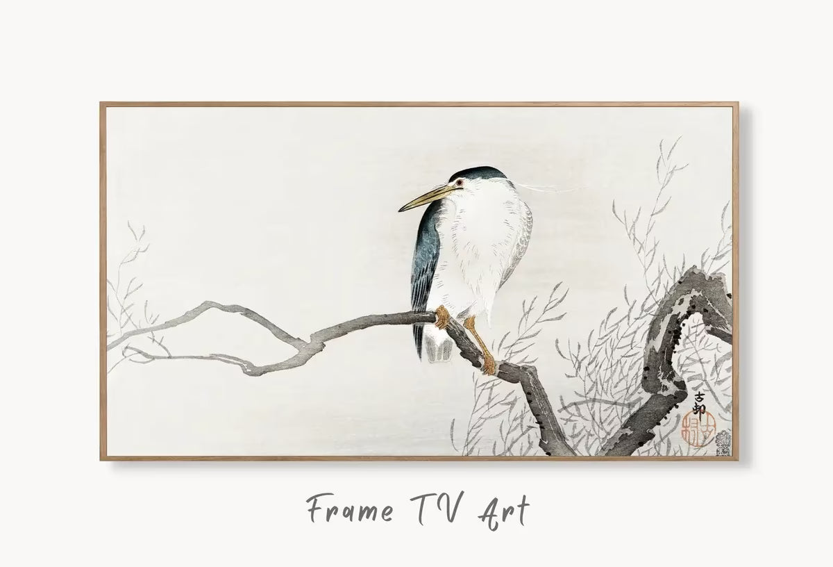 Samsung Frame TV Art 4K Quack on Erratic Branch Vintage Japanese Wall Art. Instant Download Antique Japanese Art for the Frame TV. Bird Art – Frame TV  Art