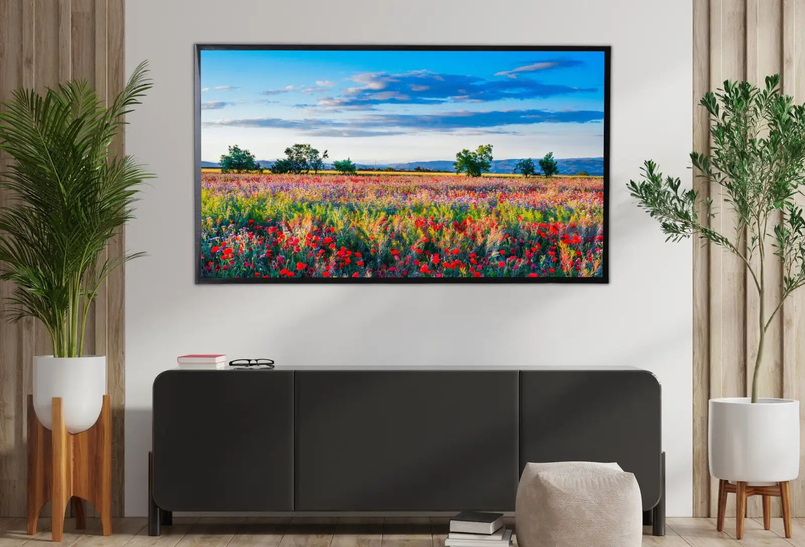 Detail view of artwork from Samsung Frame TV Art 4K Red Poppy Field Spring Landscape Digital Painting. Instant Download Colorful Spring Art for the Frame TV. Art for TV. (variation 1)