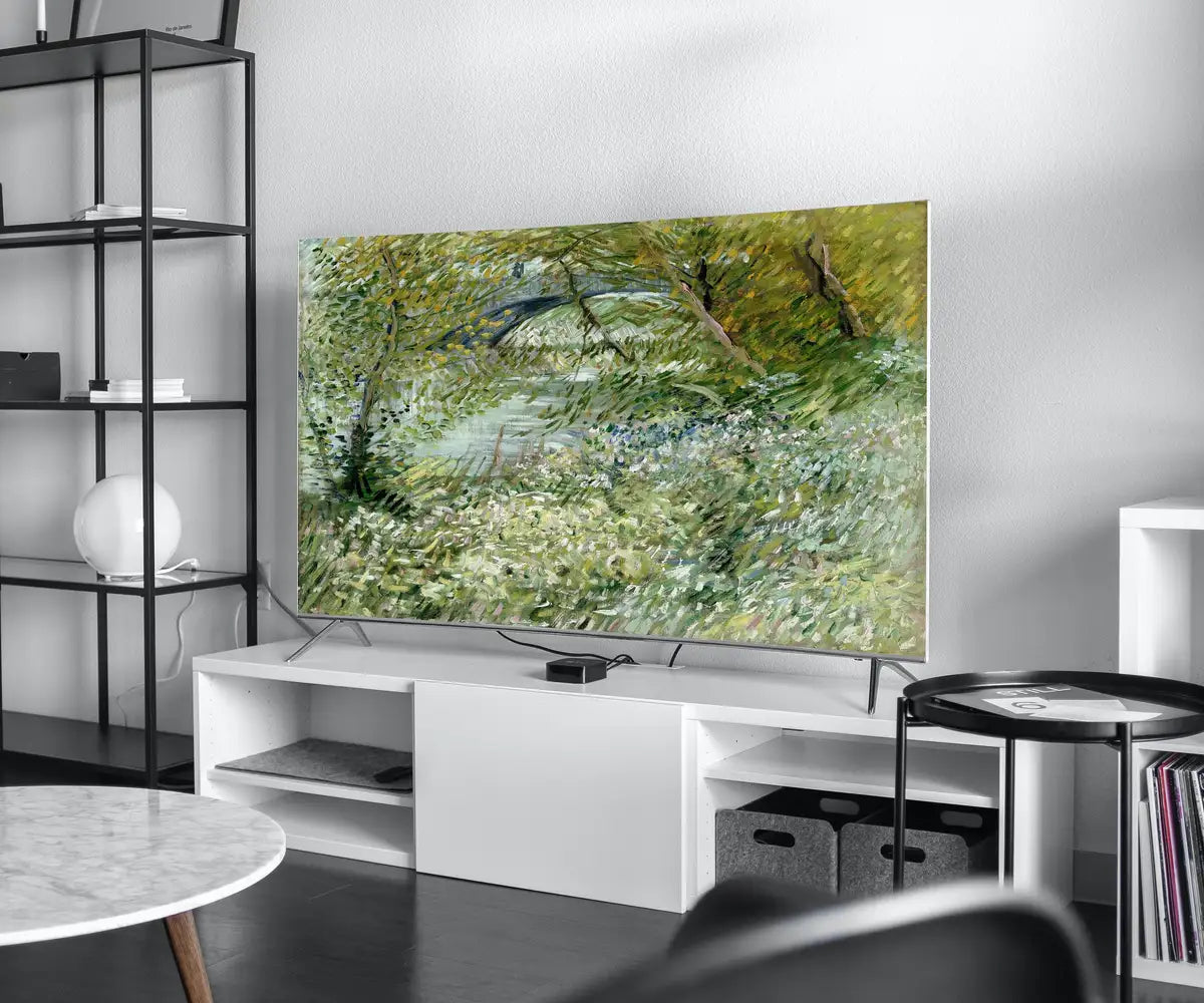 Detail view of artwork from Samsung Frame TV Art 4K River Bank in Springtime Famous Painting by Vincent van Gogh. Instant Download van Gogh Landscape for the Frame TV. (variation 2)