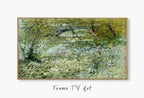 Samsung Frame TV Art 4K River Bank in Springtime Famous Painting by Vincent van Gogh. Instant Download van Gogh Landscape for the Frame TV displayed on Samsung Frame TV on a living room wall.