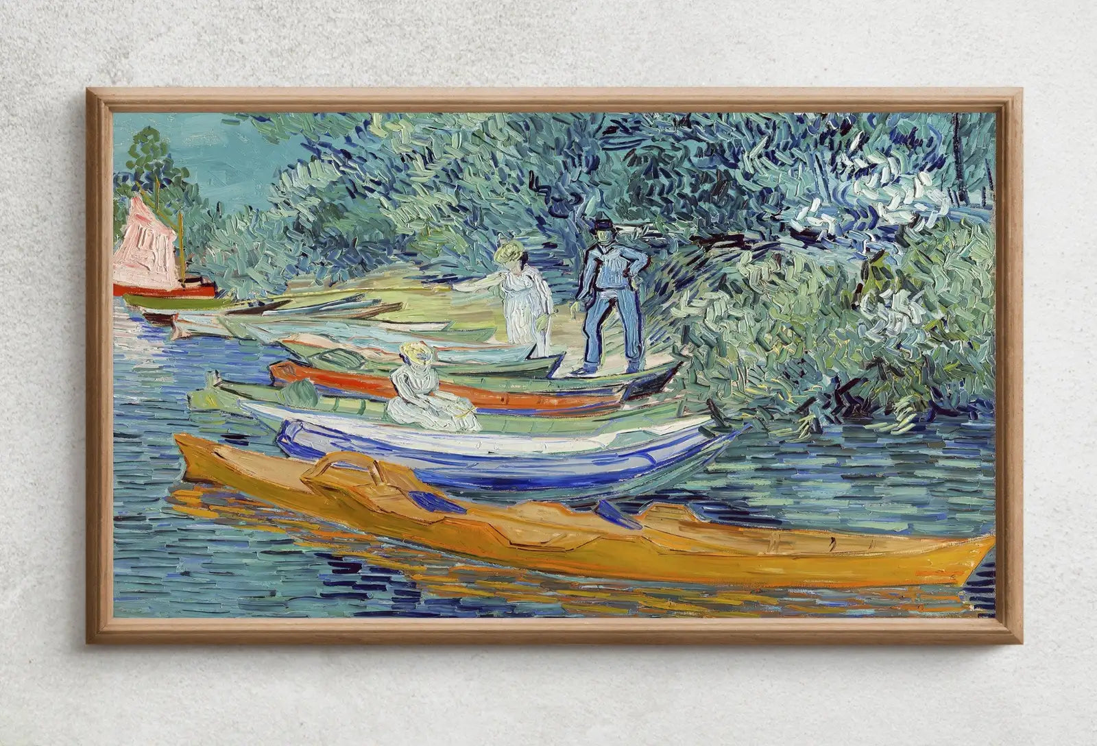 Detail view of artwork from Samsung Frame TV Art 4K River Bank with Boats Famous Painting by Vincent van Gogh. Instant Download van Gogh Landscape for the Frame TV. (variation 1)
