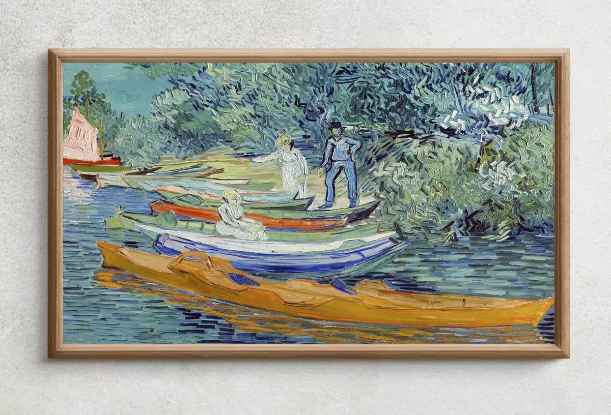 Samsung Frame TV Art 4K River Bank with Boats Famous Painting by Vincent van Gogh. Instant Download van Gogh Landscape for the Frame TV – Frame TV  Art