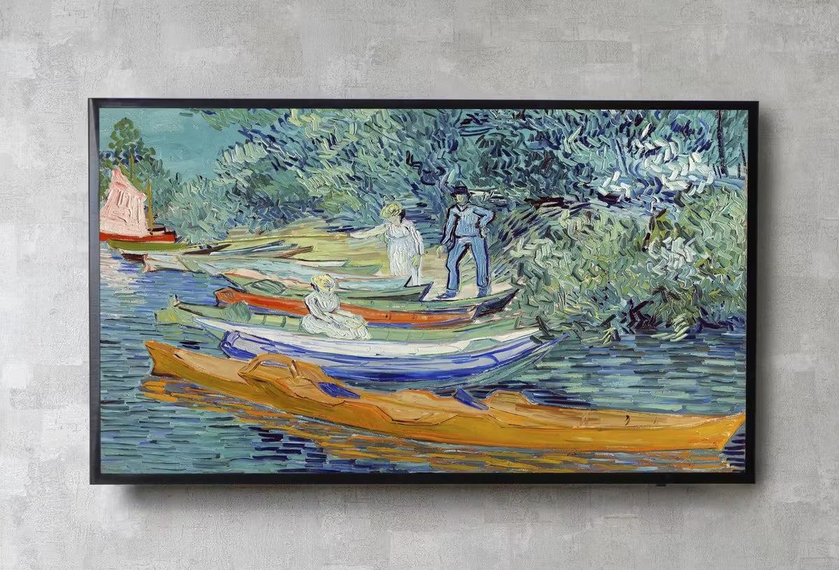 Samsung Frame TV Art 4K River Bank with Boats Famous Painting by Vincent van Gogh. Instant Download van Gogh Landscape for the Frame TV – Frame TV  Art