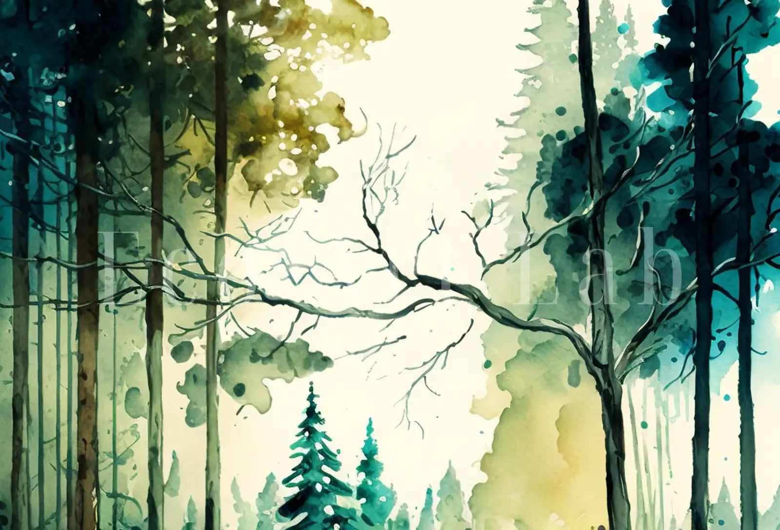 Detail view of artwork from Samsung Frame TV Art 4K River in Forest Watercolor Landscape Digital Painting. Instant Download Forest Art for Samsung Frame TV. Art for TV. (variation 1)