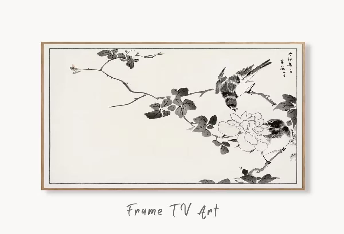 Samsung Frame TV Art 4K Robin and Rose Vintage Japanese Wall Art. Instant Download Antique Japanese Art for the Frame TV. Vintage Wall Art – Frame TV  Art