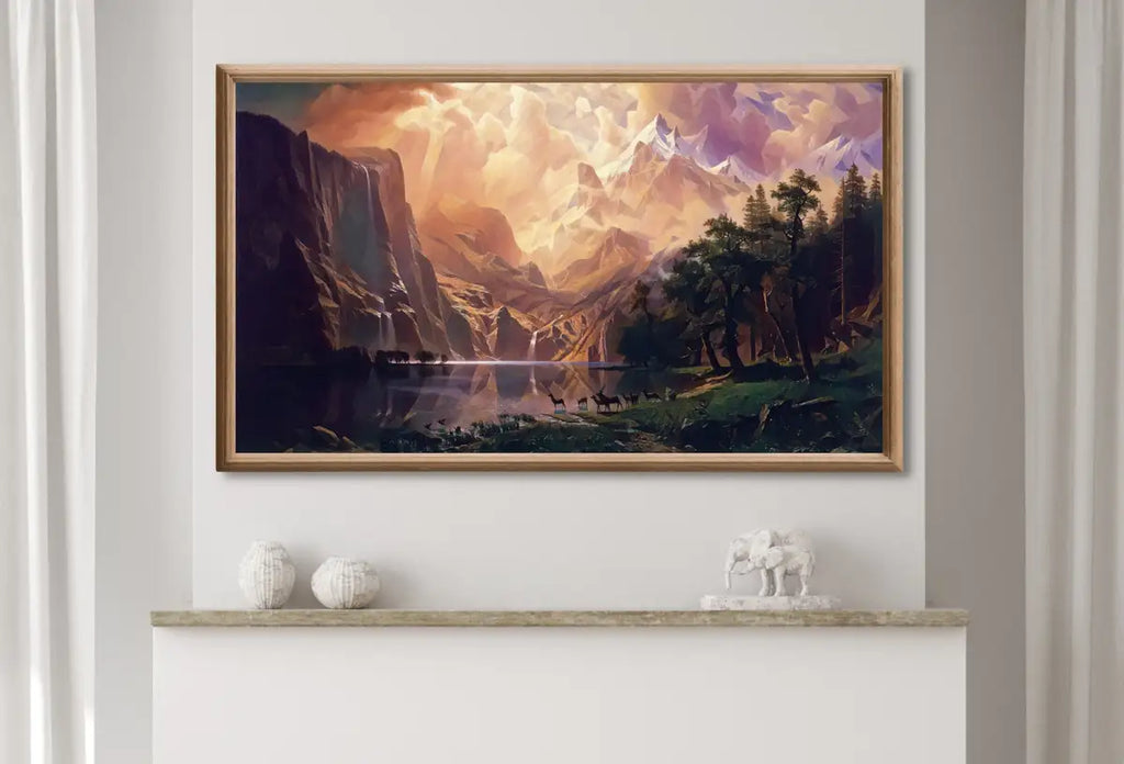 Art Samsung Frame TV 4K : coucher de soleil dans les montagnes Rocheuses. Peinture de paysage instantanée. Art de parc national pour le Frame TV.
